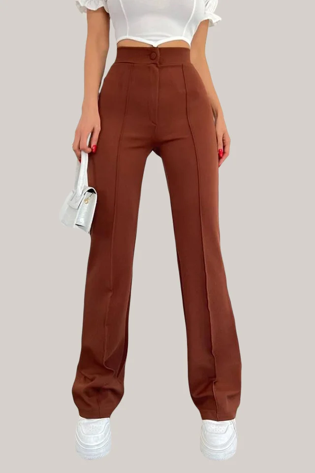 Pantaloni eleganti Mya, cu dunga evidentiata si croiala usor evazata, Maro