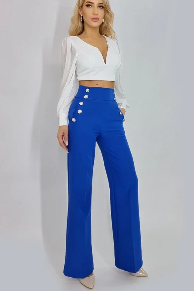 Pantaloni eleganti Palma, cu talie inalta, Albastru