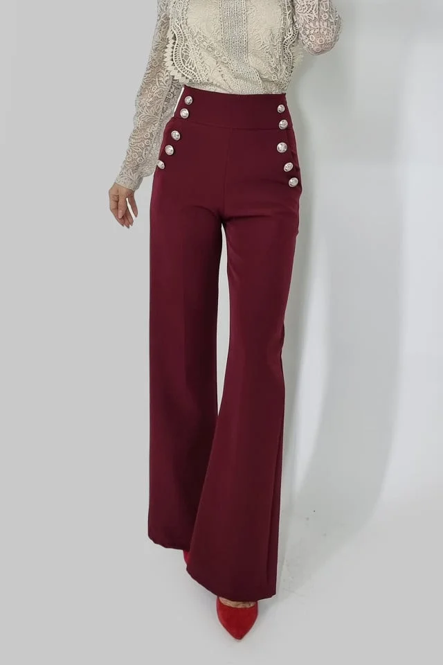 Pantaloni eleganti Palma, cu talie inalta, Visiniu