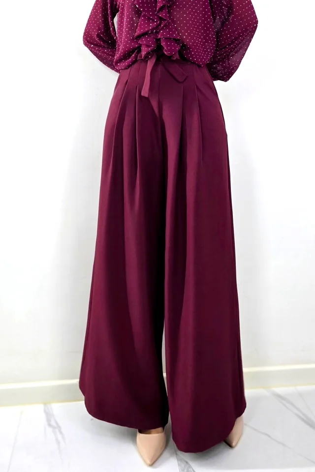 Pantaloni lungi cu pense si cordon, HARRU Large, Burgundy, Marime S/M/L