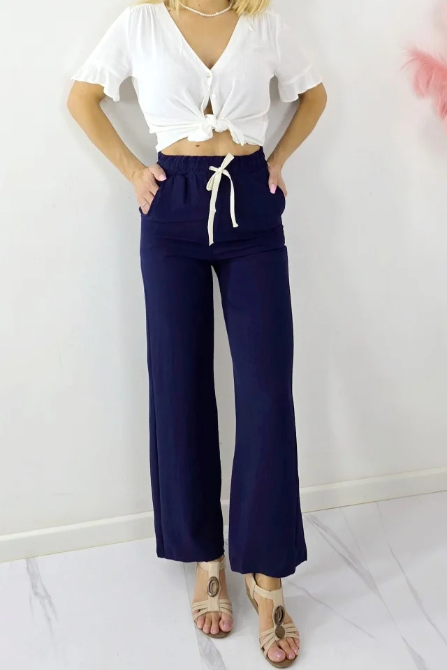 Pantaloni lungi dama, MERON, cu bumbac si banda elastica, Bleumarin