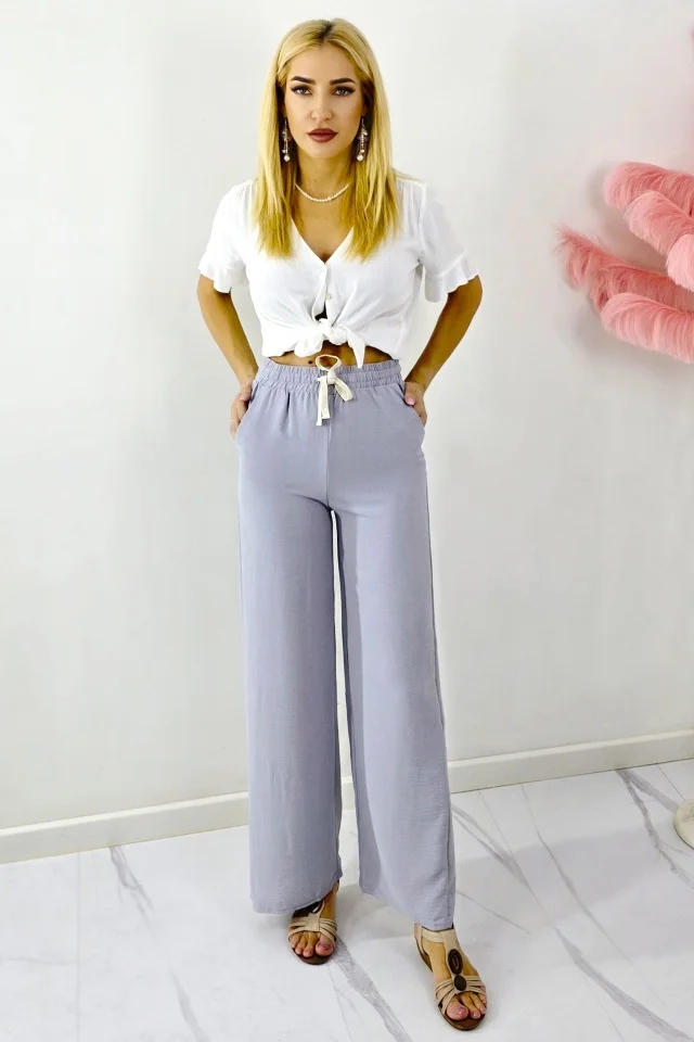 Pantaloni lungi de zi, bumbac MERON, cu snur si croi larg, GRI