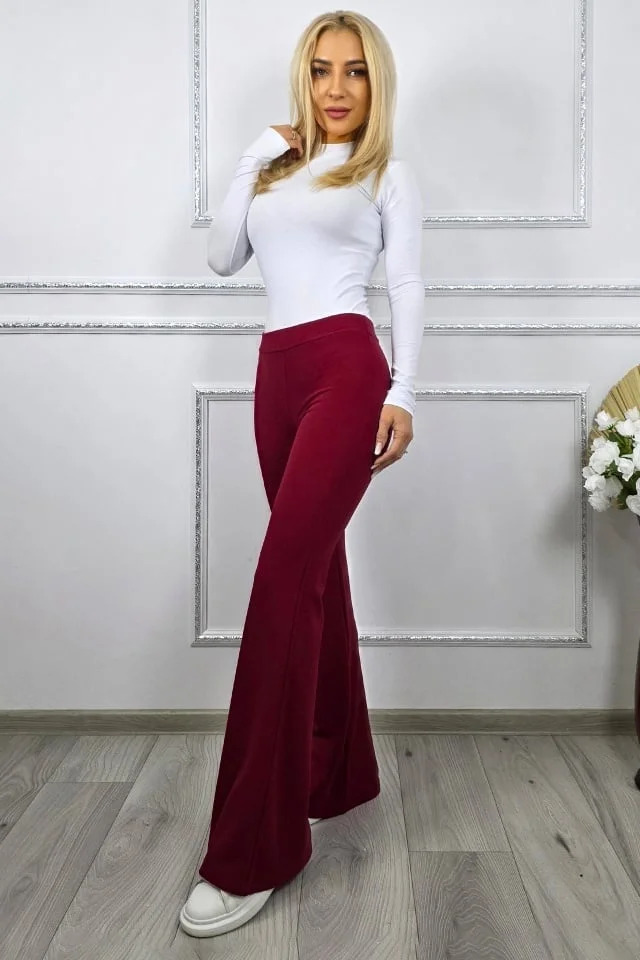 Pantaloni Politeh, evazati, cu talie inalta, Rosu inchis, Marime S/M