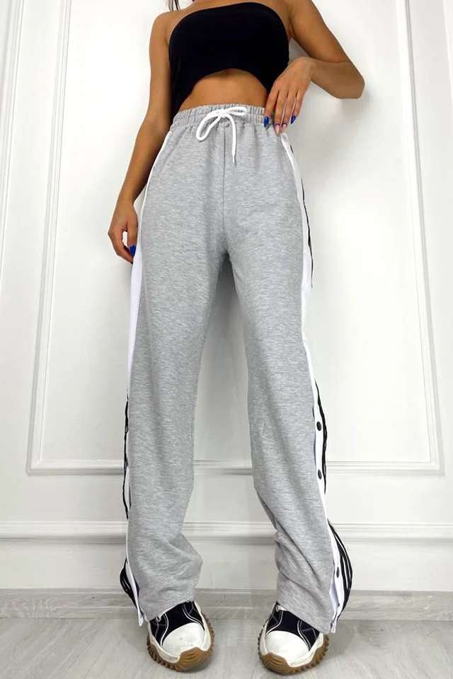 Pantaloni sport Basket, cu capse laterale si buzunare, Gri