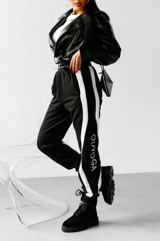 Pantaloni sport de dama VOGA, cu bumbac si buzunare, Negru