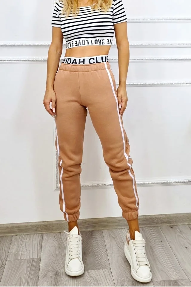 Pantaloni vatuiti cu bumbac, MOVEN Club si banda elastica, BEJ