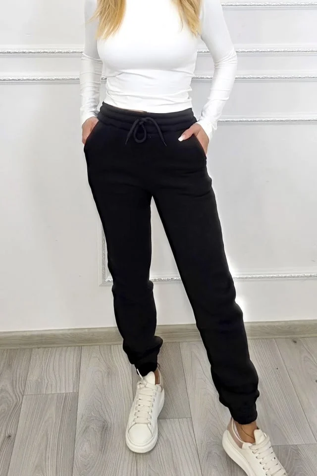 Pantaloni vatuiti RYLEX, cu snur in talie si banda elastica, Negru