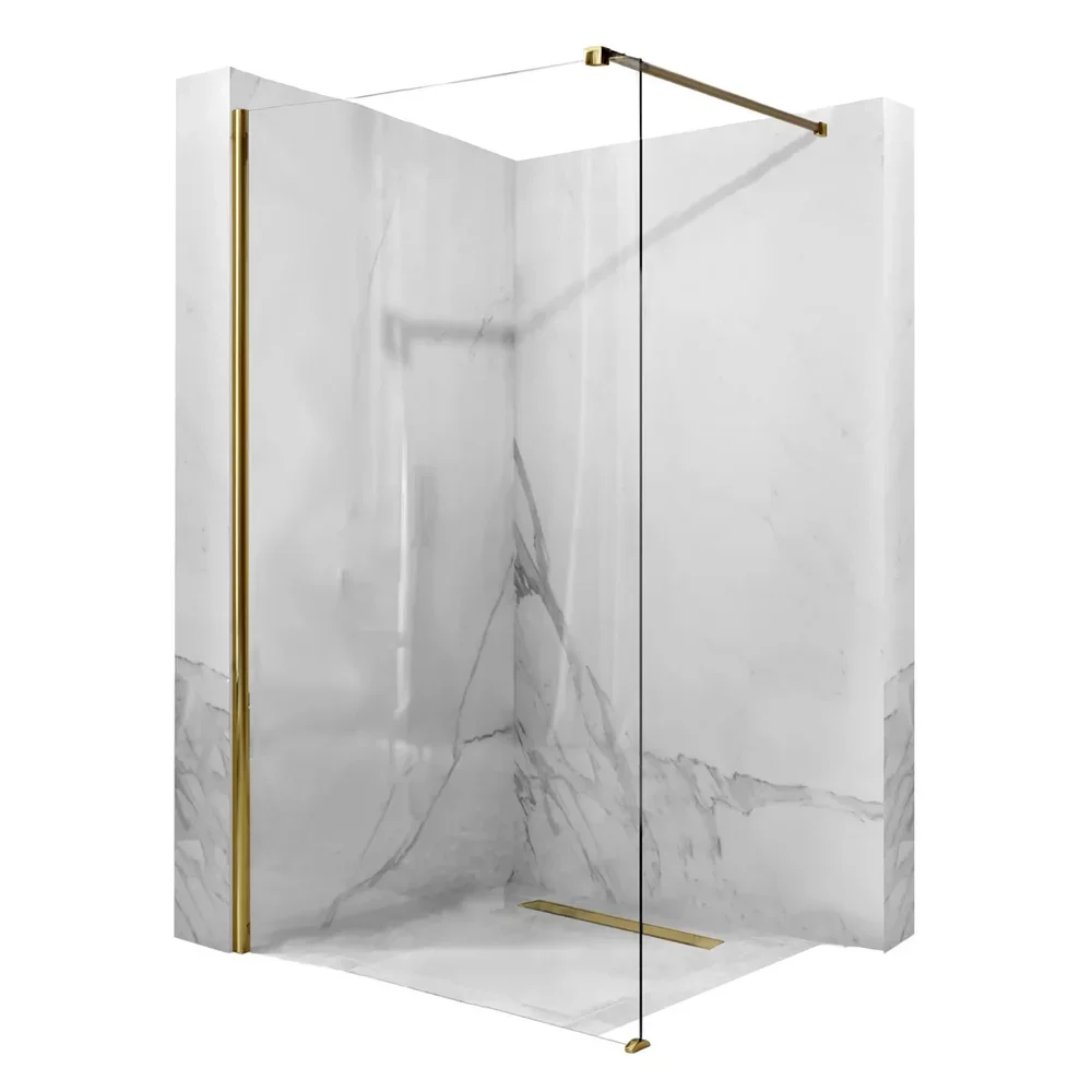 Paravan dus sticla securizata easy clean walk-in 90x200 cm, auriu periat, Mediterraneo Foxy