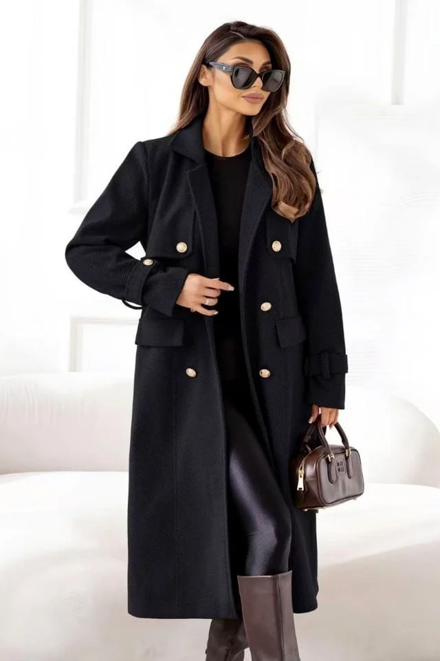 Pardesiu office, cu nasturi VITTORIA si cordon asortat, Negru, Marime S/M