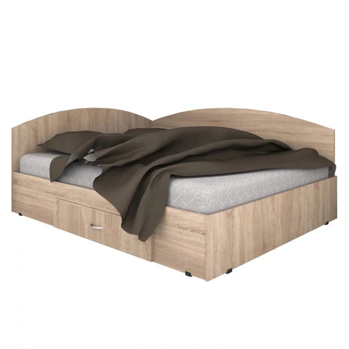 Pat de colt, 140x200 cm, sertar lateral pe role, sonoma