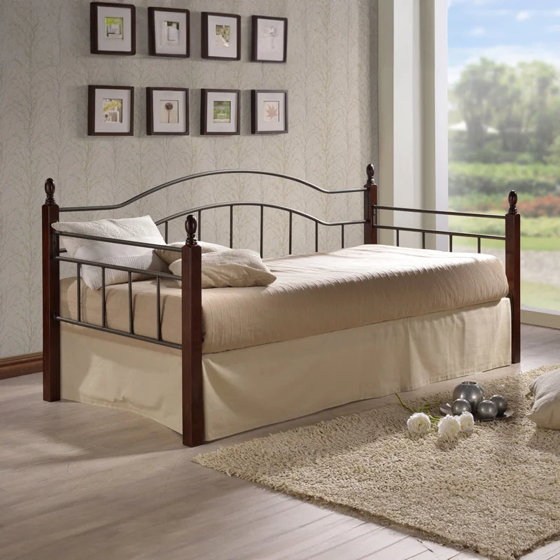 Pat de zi Nika  nuc lemn-negru metal 90x190cm