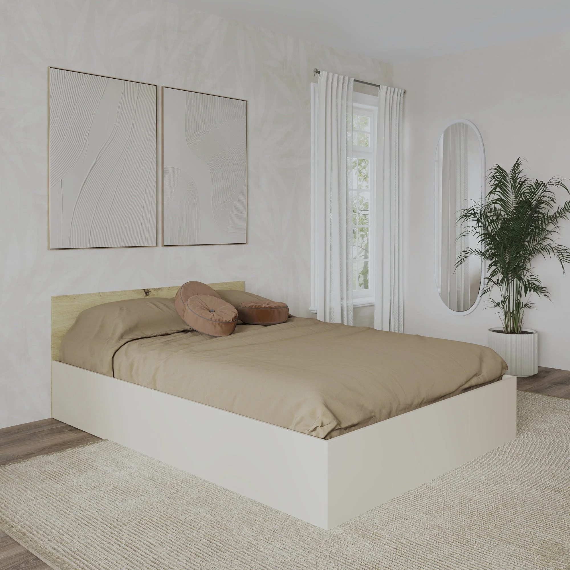 Pat Malmo, 200 x 140 cm, saltea spuma inclusa, Stejar Artisan/Argila