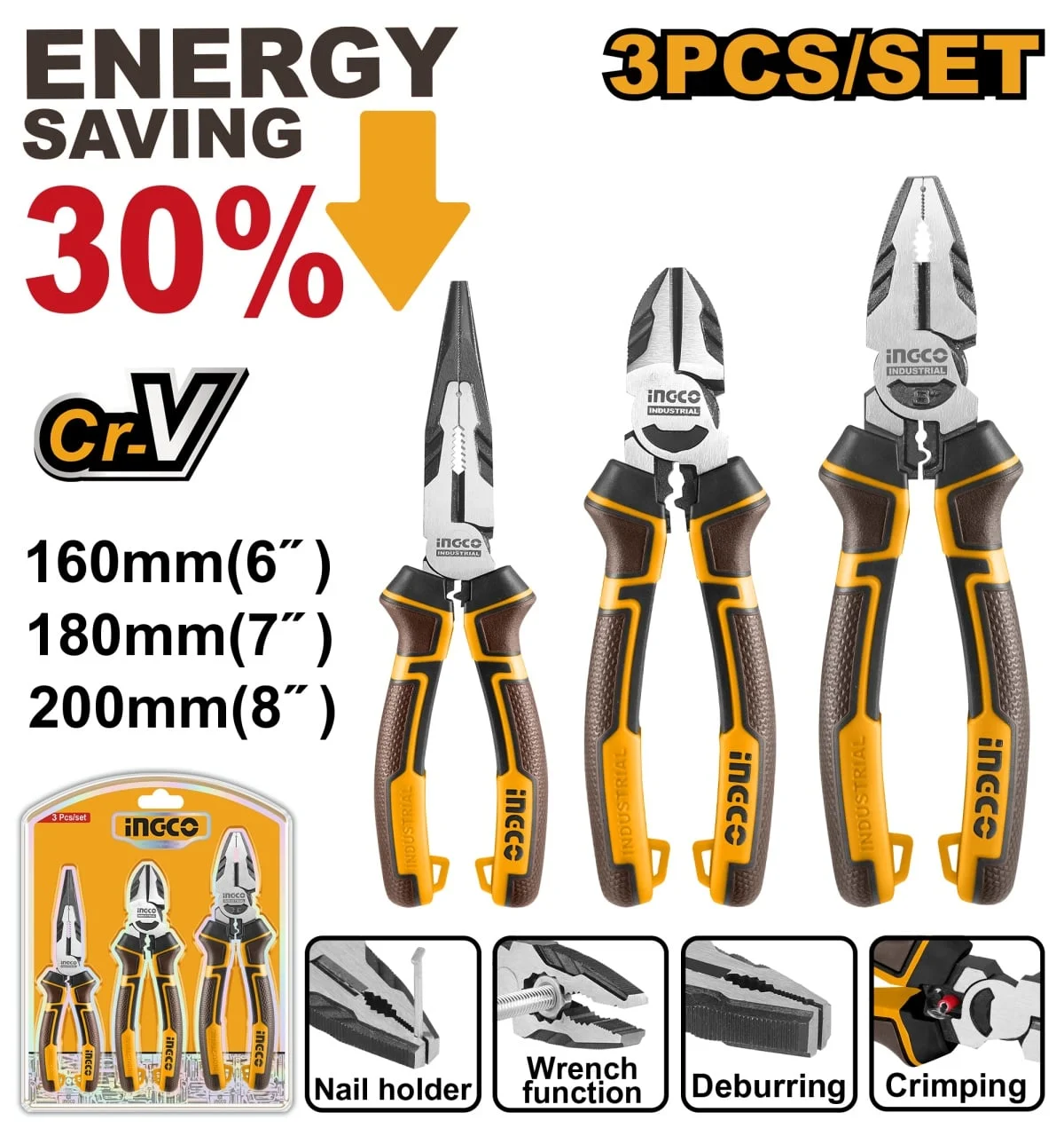 PATENTI INDUSTRIALI CU EFORT REDUS SET 3 BUC INGCO HKHLPS2831