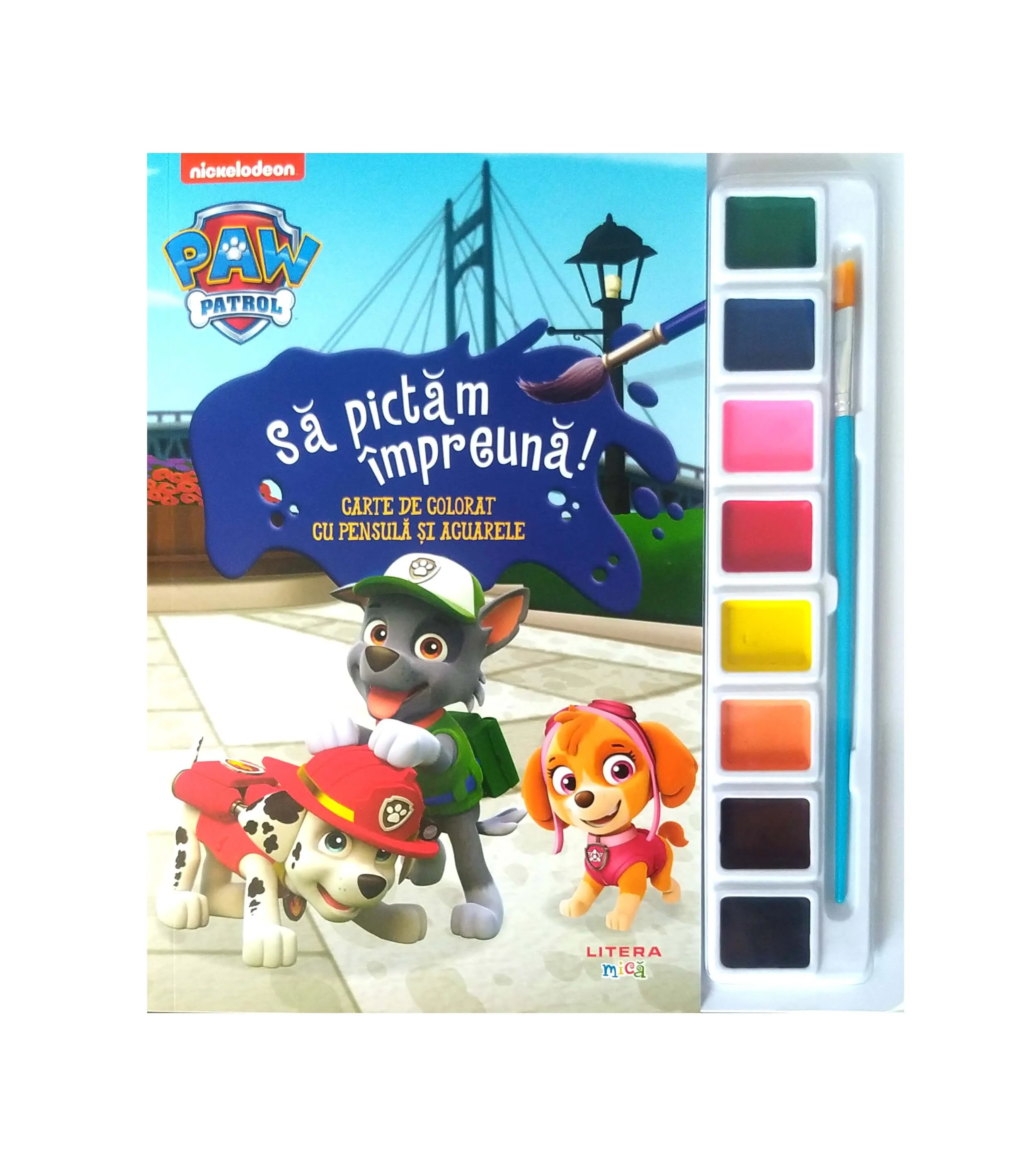 Patrula Catelusilor. Sa pictam impreuna! Carte de colorat cu pensula si acuarele