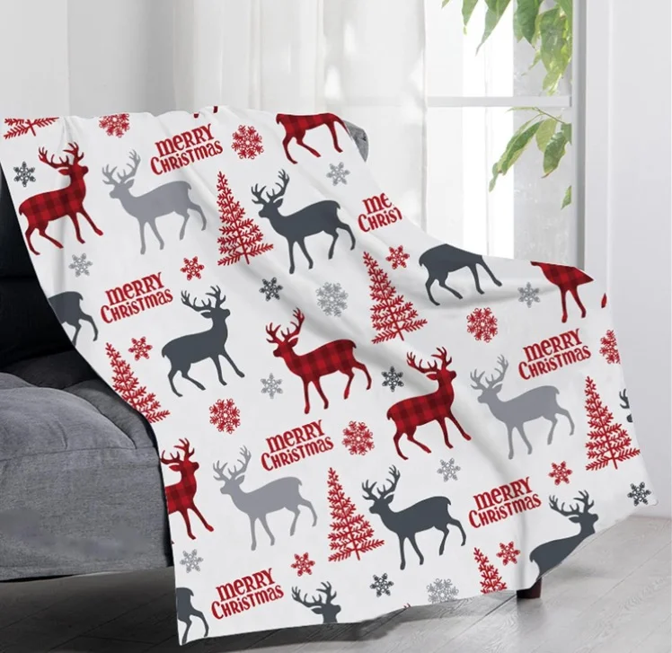 Patura Christmas 150x200cm design fulgi de zapada si brad si reni colorata