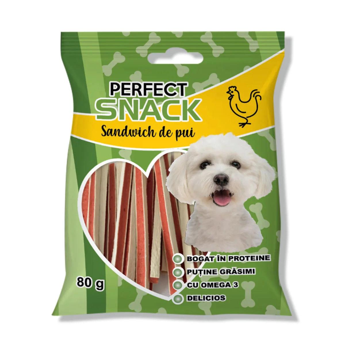 PERFECT SNACK Sandwich, XS-XL, Pui, punguță recompense câini, 80g