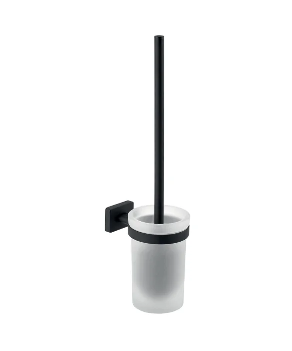 Perie WC cu suport din sticla, negru mat, Ferro Greta