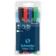 Permanent marker SCHNEIDER Maxx 130, varf rotund 1-3mm, 4 culori/set - (N, R, A, V)