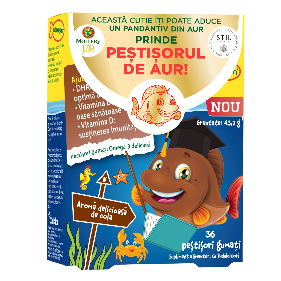 Pestisori gumati cu Omega-3 si aroma cola, 36 jeleuri, Moller's
