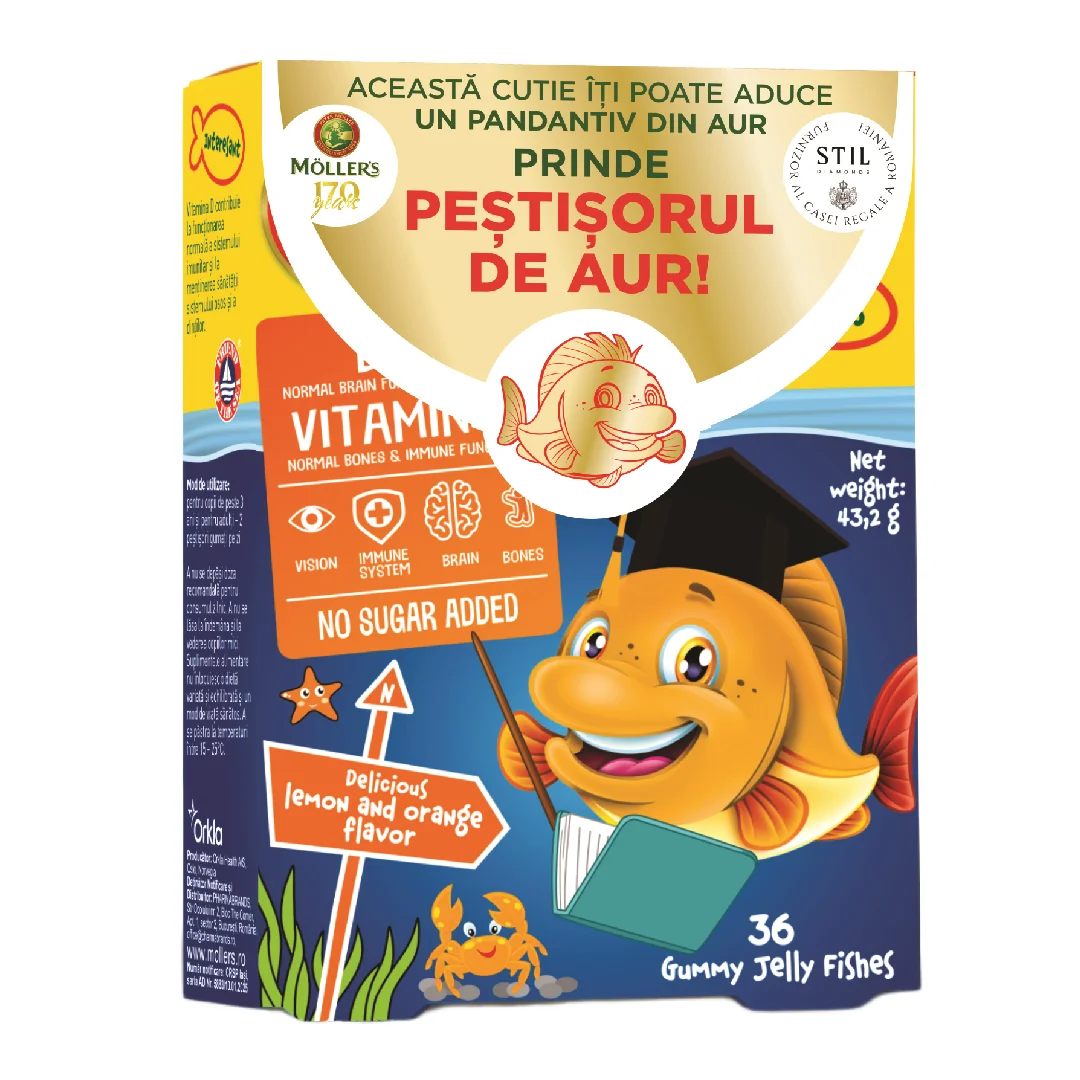 Pestisori gumati cu Omega-3 si aroma de portocale, 36 jeleuri, Moller's