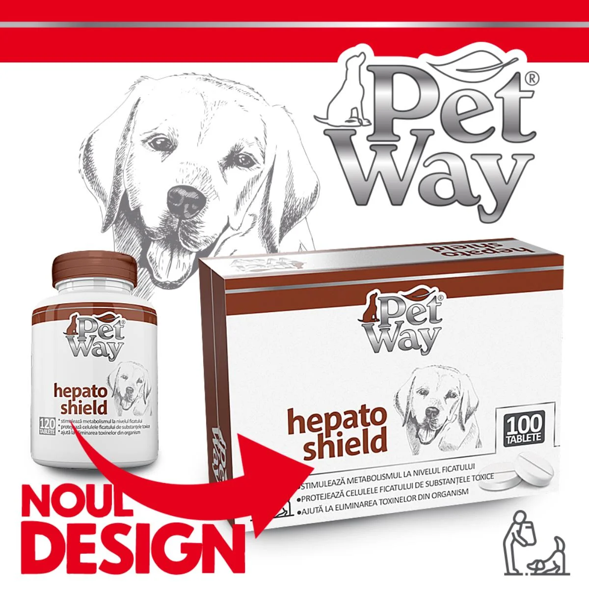 PETWAY Hepato Shield, XS-XL, supliment sistem hepatic câini, cutie, 100 comprimate