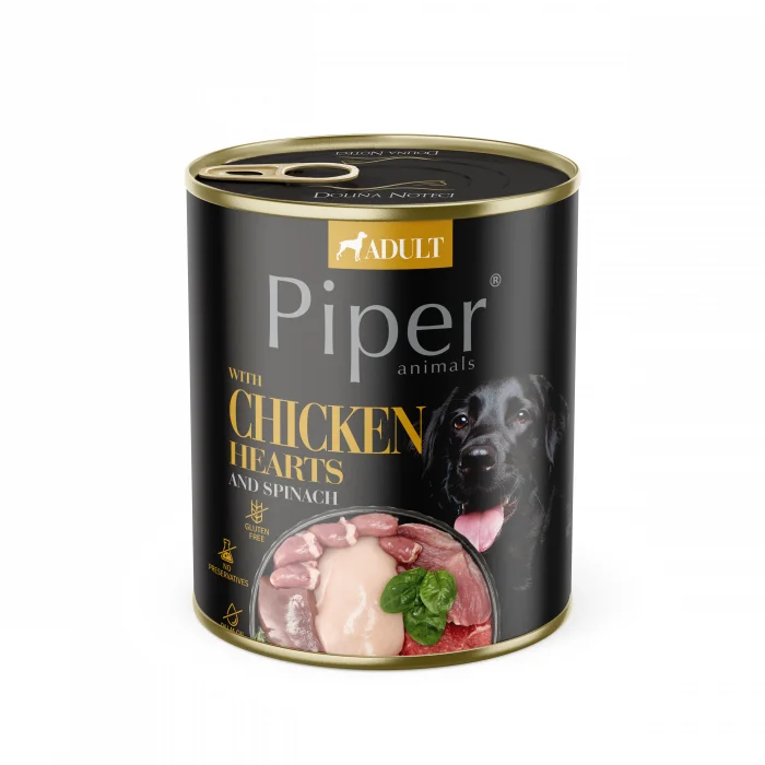 Piper adult, Hrana umeda, Inimi de pui si spanac 800 g