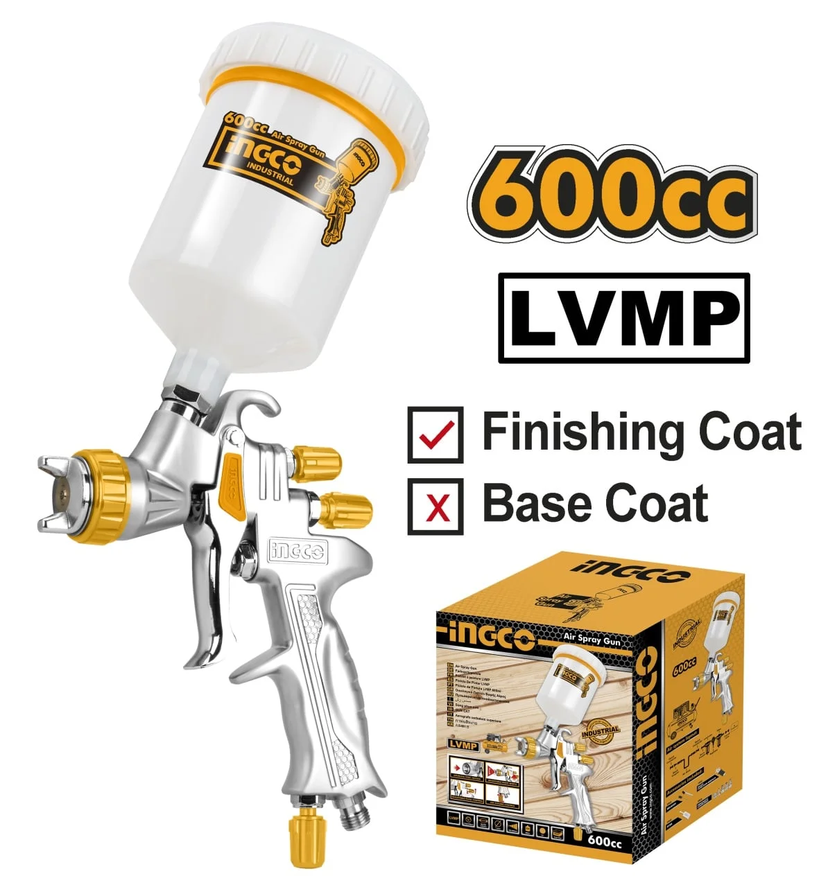 Pistol de Vopsit cu aer LVMP Vas Plastic Sus, Ingco ASG1065