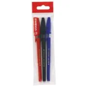 Pix fara mecanism Stabilo liner, M, 0. 45 mm, 3 culori/blister eco, albastru, negru, rosu