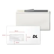 Plic DL, 110 x 220 mm, fereastra stanga 45 x 90 mm, alb, autoadeziv, 80 g/mp, 1000 bucati/cutie