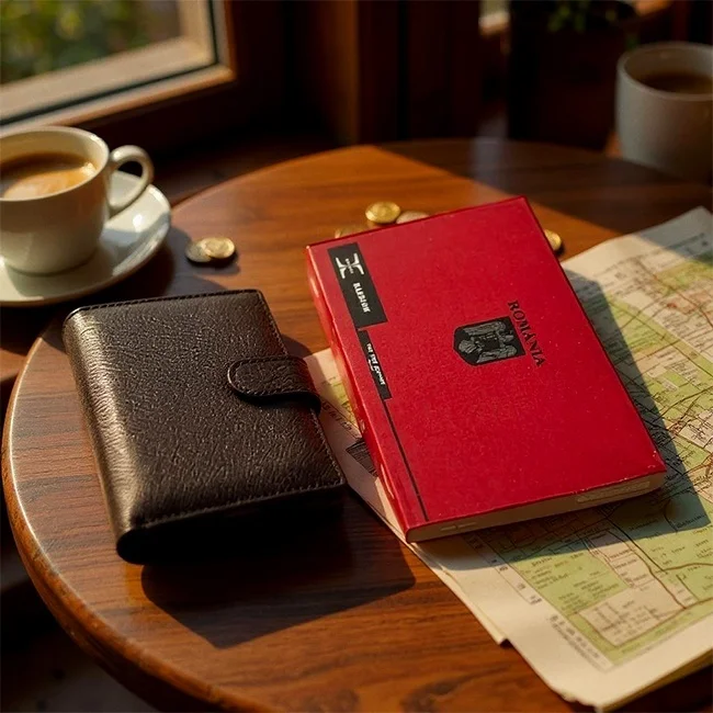 Portofel dama Hassion din piele naturala, cu deschidere dubla, BORDO