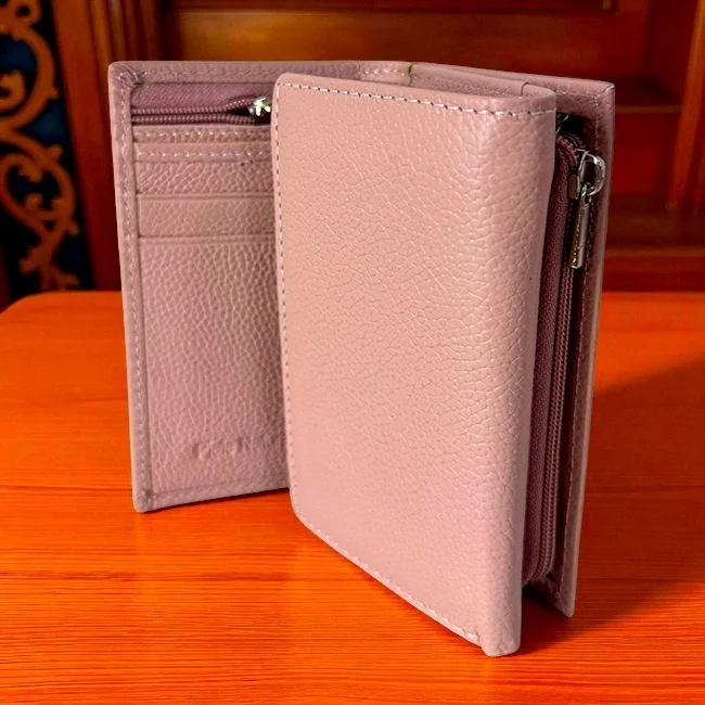 Portofel dama Hassion, piele naturala si deschidere tripla, Nude