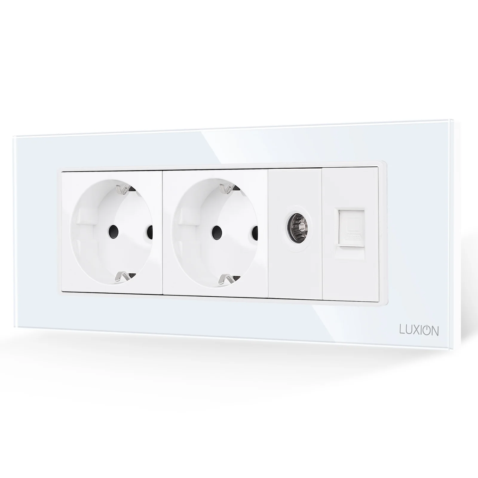 Priza Dubla Schuko + TV + Internet cu Rama din Sticla LUXION, Standard Italian, 6M