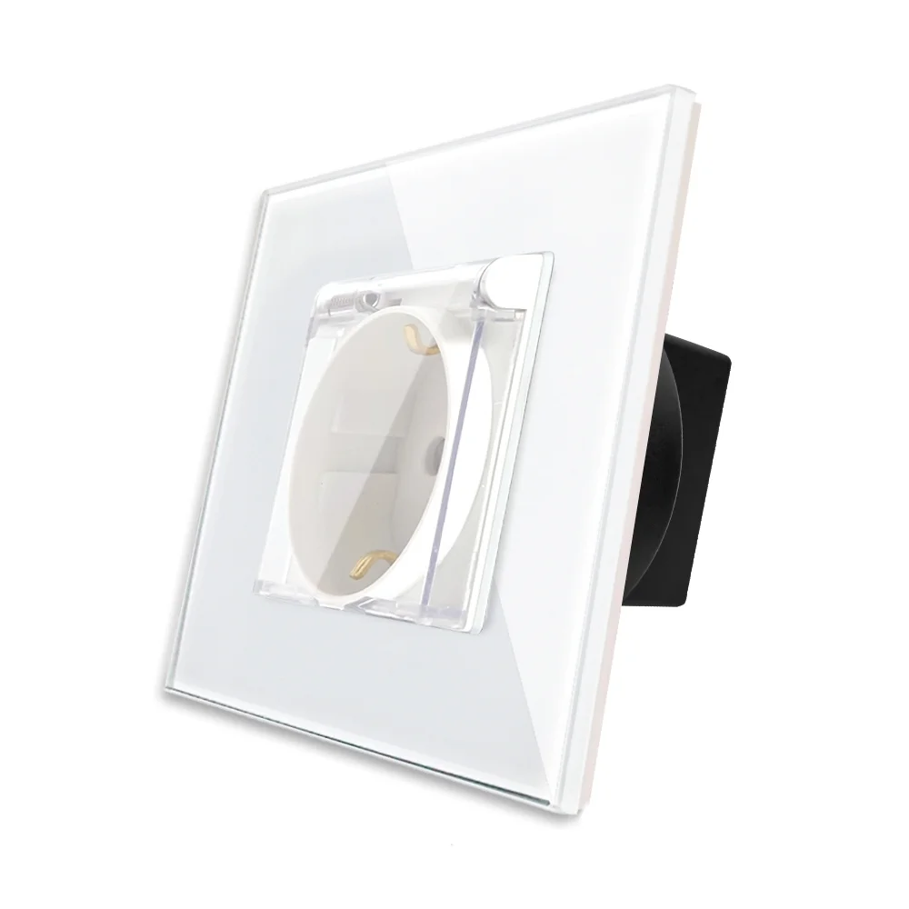 Priza Simpla cu Capac de Protectie cu Rama din Sticla LUXION