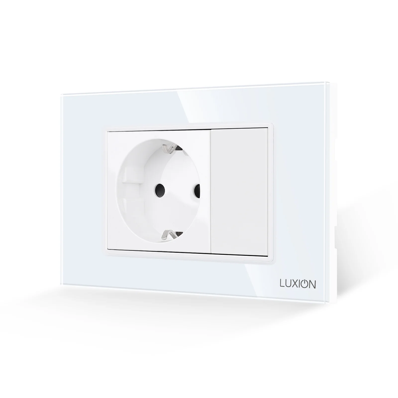 Priza Simpla si 1 Tasta Falsa cu Rama din Sticla LUXION, Standard Italian, 3M