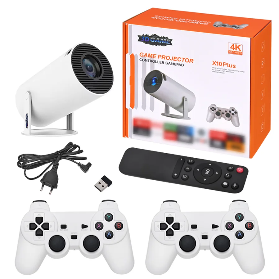 Proiector de jocuri X10 Plus 4K 120 lumeni 64 GB cu telecomanda 10000 de jocuri si 2 controller