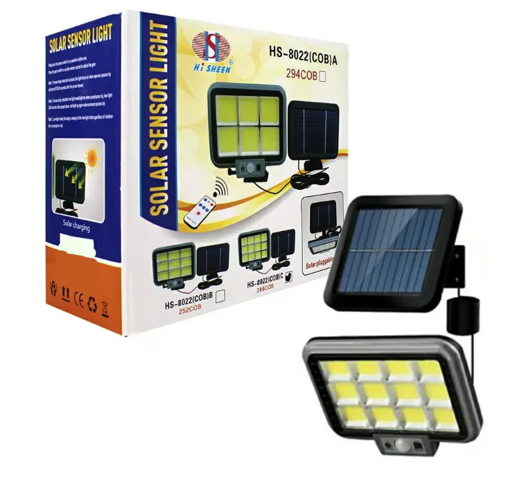 Proiector solar 288LED 50W senzor de miscare HS 8022 telecomanda 3 moduri de iluminare 12 casete