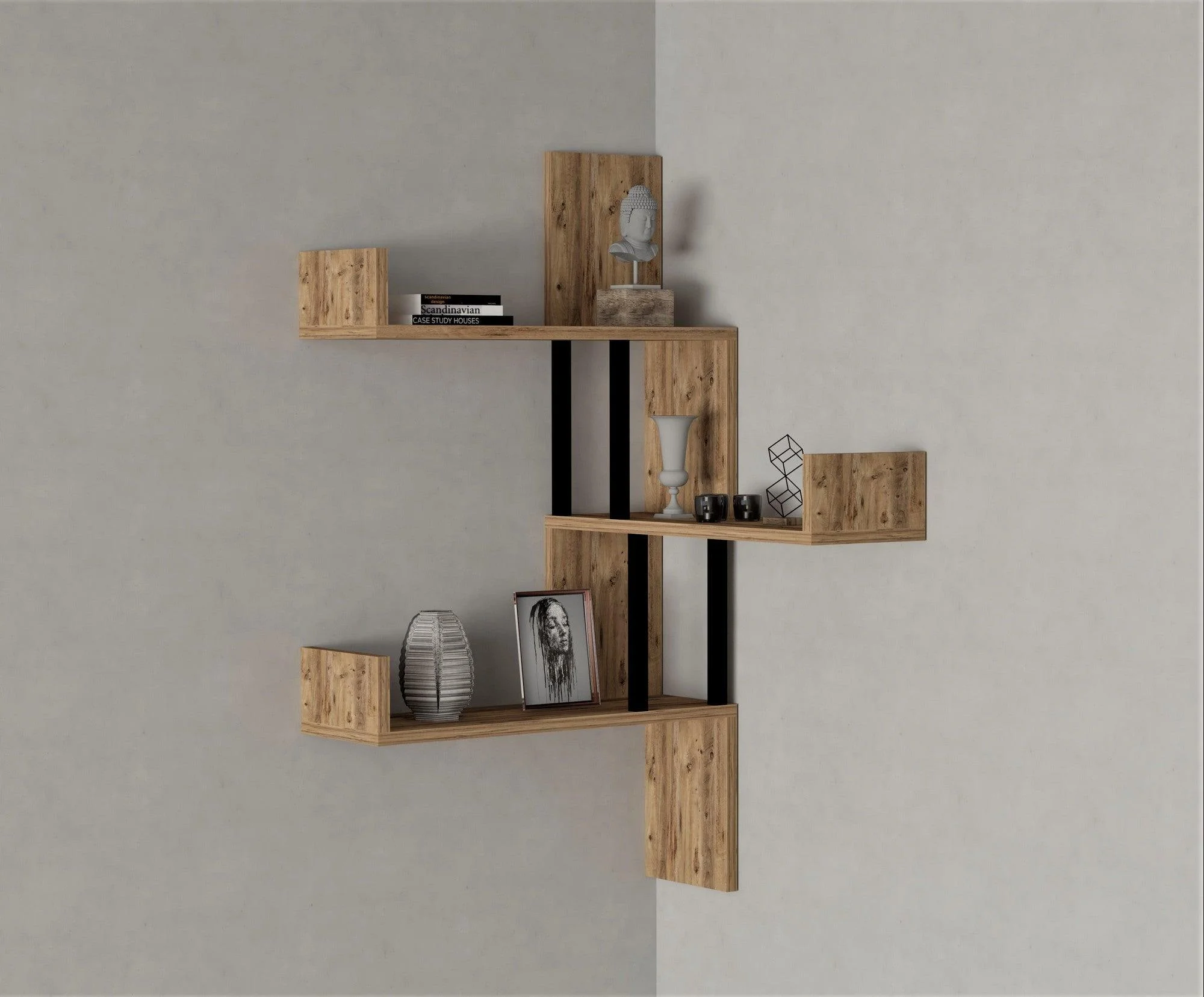 Raft de perete Biat, 3 Rafturi, Stejar, 105 x 60 x 20 cm