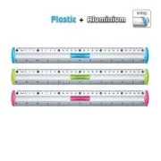 Rigla Keyroad KR971330, 30cm, aluminiu, diverse culori, cu suport creion