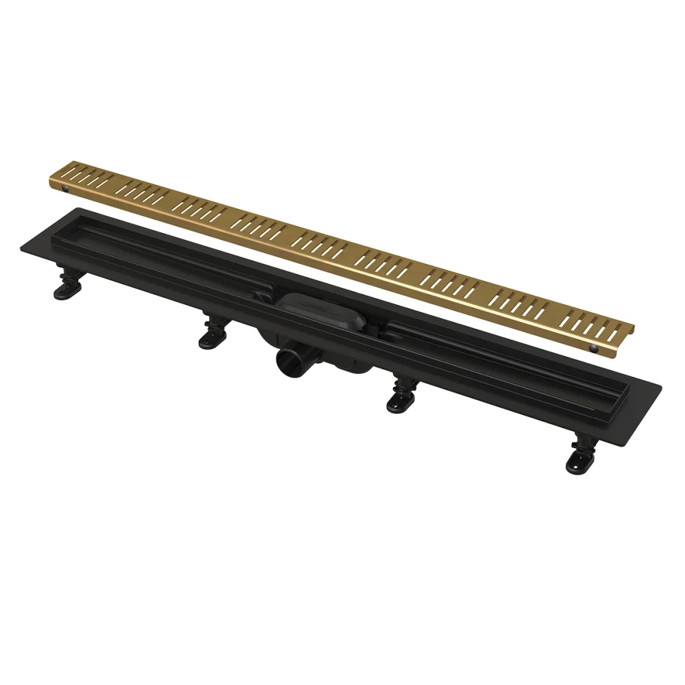 Rigola dus iesire laterala cu capac perforat auriu 850 mm Alcadrain APZ10BLACK-850BRASS