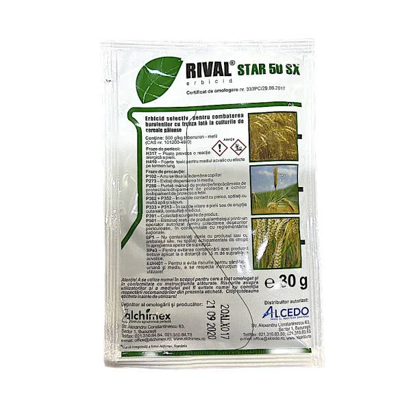 Rival Star 30 gr, erbicid postemergent selectiv sistemic cereale, Alchimex, buruieni cu frunza lata din culturile de grau, orz, orzoaica, ovaz, secara, triticale