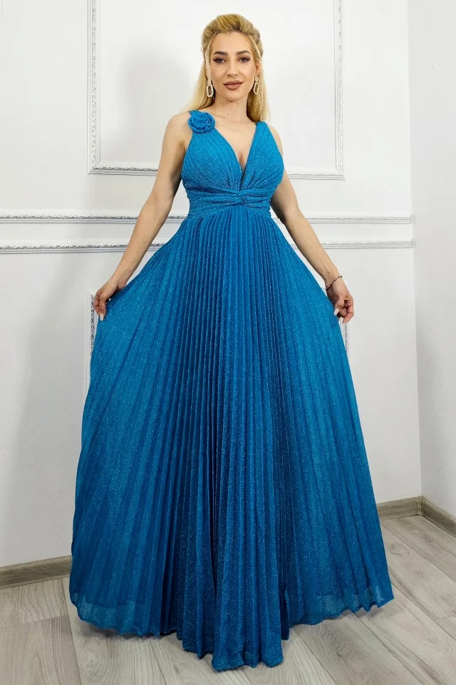 Rochie de ocazie AZARIA, cu pliuri si croiala empire, Albastru