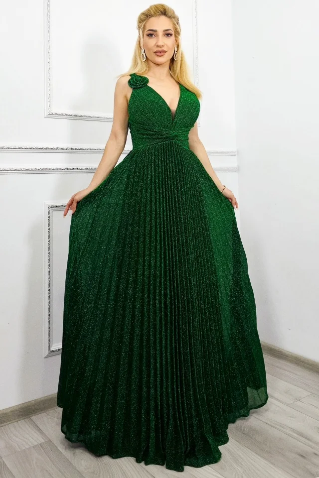 Rochie de ocazie AZARIA, cu pliuri si croiala empire, Verde