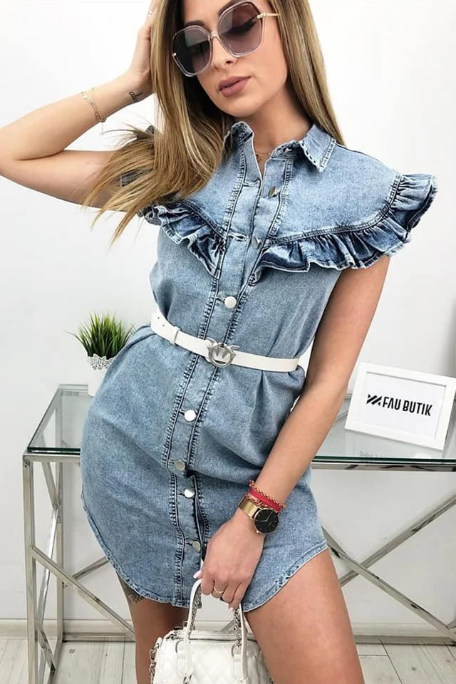 Rochie denim Imala, cu nasturi in fata, Albastru