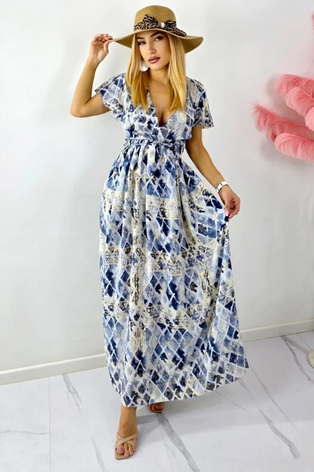 Rochie lunga ISHANI, cu aspect matasos si ciucuri decorativi, Gri, Marime S/M/L