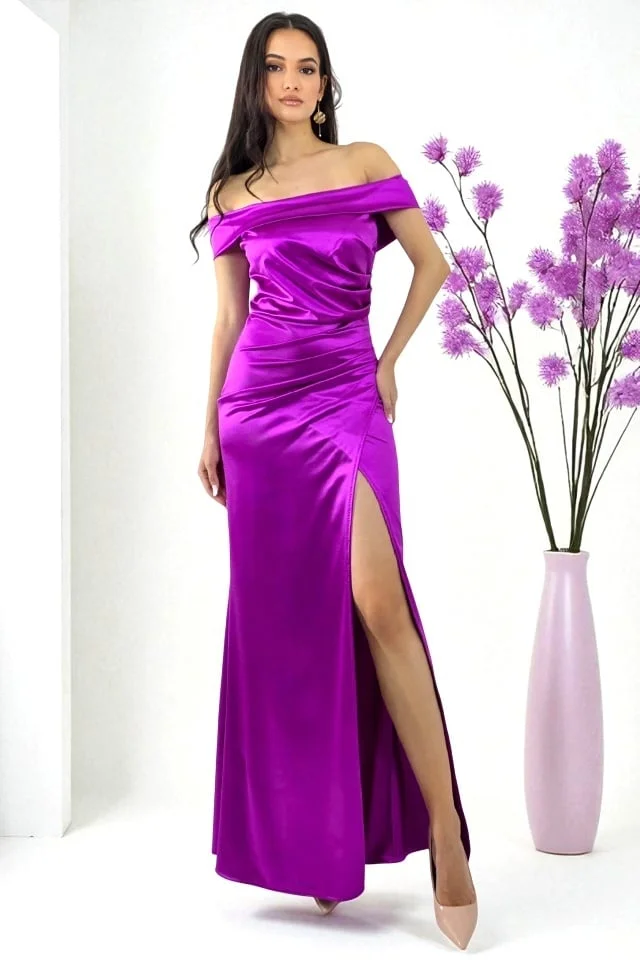 Rochie lunga, petrecuta, de ocazie, DHALIA cu crapatura ampla, MOV, Marime S/M