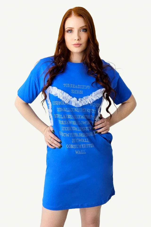 Rochie sport Karolyn, cu buzunare si strasuri, Frill Albastru