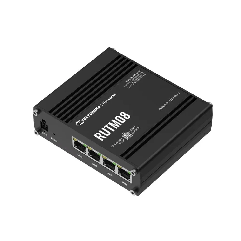 Router industrial Gigabit cu 4 porturi Teltonika RUTM08, 1 WAN/3 LAN, USB 2.0, IoT, PoE