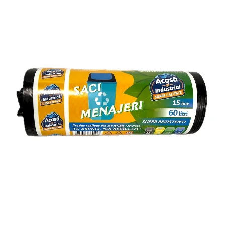 Saci menajeri negri 60 L, 15 buc/rola, produsi in Romania