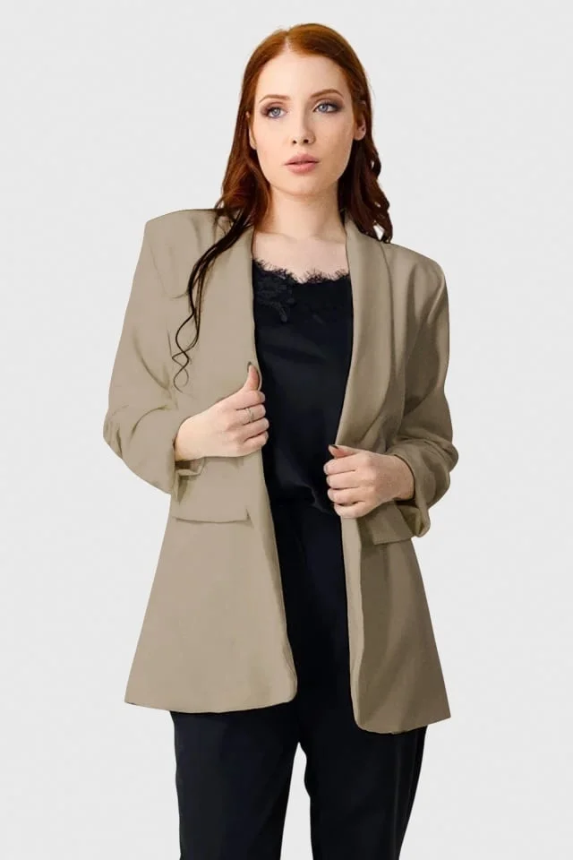 Sacou business BLUMY, cu buzunare decorative, Bej, Marime XL/2XL