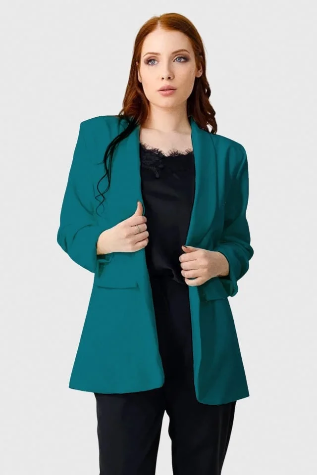 Sacou business BLUMY, cu buzunare decorative, Turquoise inchis, Marime XL/2XL